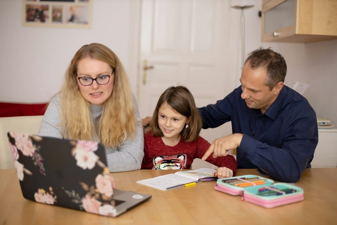 Family supporting a child's study routine