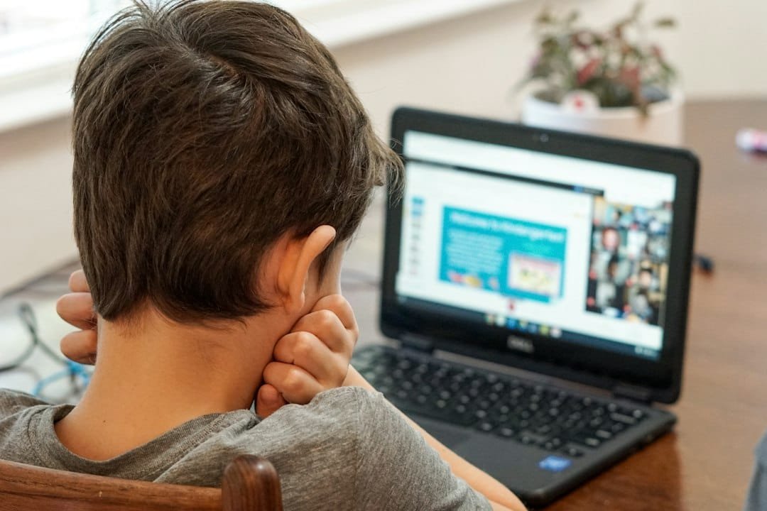 Student learning online with a laptop