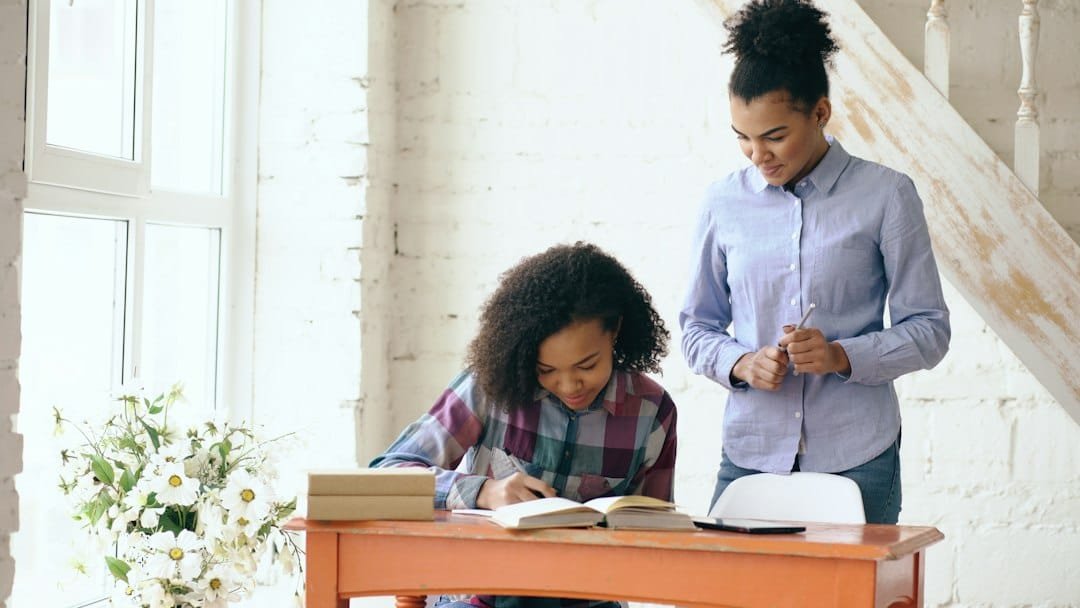 Student studying at home with support