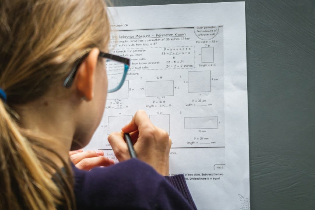 Student working on school Maths problems